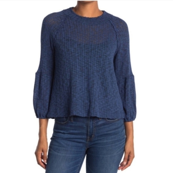 WHITE Willow Baloon Sleeve Petite Blue Lightweight Knit Sweater. SIZE SP - Picture 1 of 8